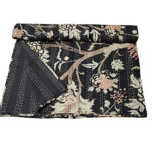 Indian Kantha Quilt Throw Handmade Cotton Reversible Bedspread Fabric Quilted