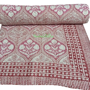 Hand Block Rosa Handgemachte Kantha Bett Decke Reversible Home Kantha werfen Tagesdecke Quilt Kantha Bettwäsche