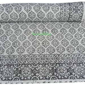 Hand Print Kantha Throw Quilted Block Print Reversible Quilted Coverlet Summer Bedding Quilt Kantha
