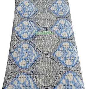 Handmade Blue Printed Soft Cotton Boho Reversible Coverlet Soft Cotton Quilted Bedspread Quilted kantha