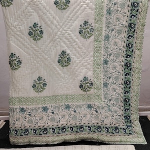 Indian Cotton Hand Block Printed Quilt Blanket Bedspread Jaipuri Razai Quilt Kantha Comforter Cotton Winter Razai Coverlet
