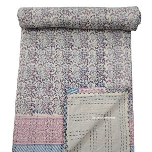 Indian Kantha Quilt Throw Blanket Cotton Bed Cover Kantha Bedspread Comforter Quilt Kantha