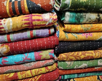 Vintage Indian Kantha Quilt Patchwork Throw Blanket (Twin Size)