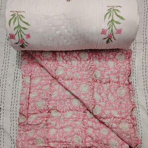Indian Cotton Hand Block Printed Quilt Blanket Bedspread Jaipuri Bedspread Comforter Cotton Winter Quilt Kantha Razai Quilt