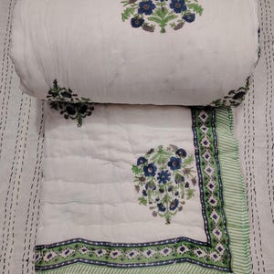 Indian Jaipuri Block Print Quilt Printed Reversible Razai Cotton Handmade Floral Quilt Bedspread Comforter Kantha Razai