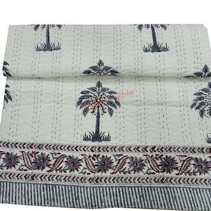 Indische Hand Block Gedruckt Kantha Quilt Handgemachte Reversible Weiche Baumwolle Tagesdecke Gesteppte Kantha Bettwäsche Quilt