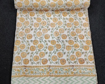 Handmade Floral Indian Kantha Quilt Throw Reversible Bedding Kantha