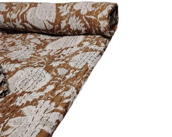 Indian Handmade Print Quilt Throw Reversible Coverlet Bedding Quilt Kantha