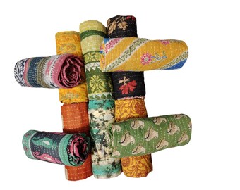 Vintage Sari Kantha Quilt Throw: Recycled Cotton Bedding, Multi-Color Summer Coverlet