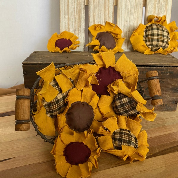 Primitive Handmade Sunflower Bowl Fillers (Set of 6)