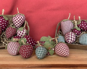 Primitive Handmade Cloth Strawberries in Wooden tray