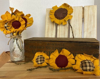 Primitive Handmade Sunflowers with Stems