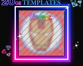 May include: A 20 ounce tumbler template featuring a red, white, and gray design with a blurred image of Iron Man's face in the center. The template is surrounded by a neon pink, blue, and white border. The text "BLING TEMPLATES" is at the top of the image. The text "Sparktacular Rocks" is in the center of the template. The text "www.SparktacularRocks.com Etsy TikTok & IG @SparktacularRocks Patreon" is at the bottom of the image.