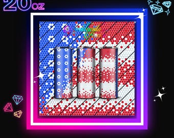 264 American Flag Rhinestone Tumbler Template: 20oz Straight Tumbler ss20 5mm (PNG Download)