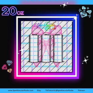 Pink Bow Bling Tumbler Template: Rhinestone Pattern (20oz Straight Tumbler, PNG Download)
