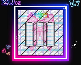 Pink Bow Bling Tumbler Template: Rhinestone Pattern (20oz Straight Tumbler, PNG Download)