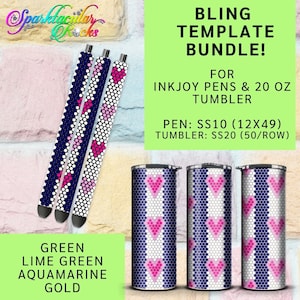 Könnte beinhalten: Ein Vorlagenpaket zum Anpassen von Inkjoy-Stiften und 20 oz Bechern. Das Design zeigt ein sich wiederholendes Muster aus Herzen in Pink, Weiß und Blau. Die Vorlage ist für eine Stiftgröße von 12 Perlen mal 49 Reihen und eine Bechergröße von 50 Perlen mal 20 Reihen.