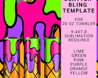 8 Dripping Ice cream cone Rhinestones Tumbler Templates |  ss20 5mm | tumbler | 50 stones per row | 20 oz straight tumbler | png template