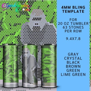 388 Bling Tumbler Template |  ss16 4mm | bling template | bling | 63 stones per row | 20 oz straight tumbler | rhinestone template