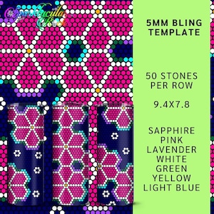 298 pink flowers Rhinestones Tumbler Templates | ss20 5mm | bling tumbler | bling | 50 stones per row | 20 oz straight tumbler | template