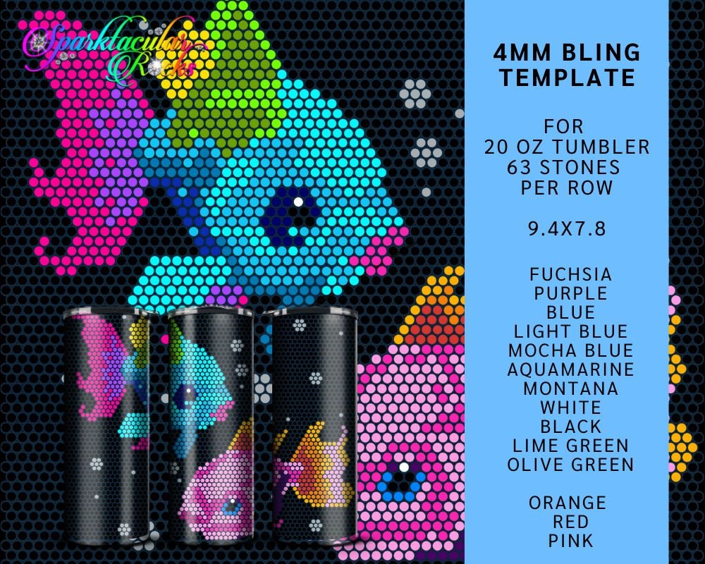 333 fish angel neon sea creature bubble rhinestones Templates | ss16 4mm | bling tumbler | bling | 63 stones per row | 20oz straight tumbler