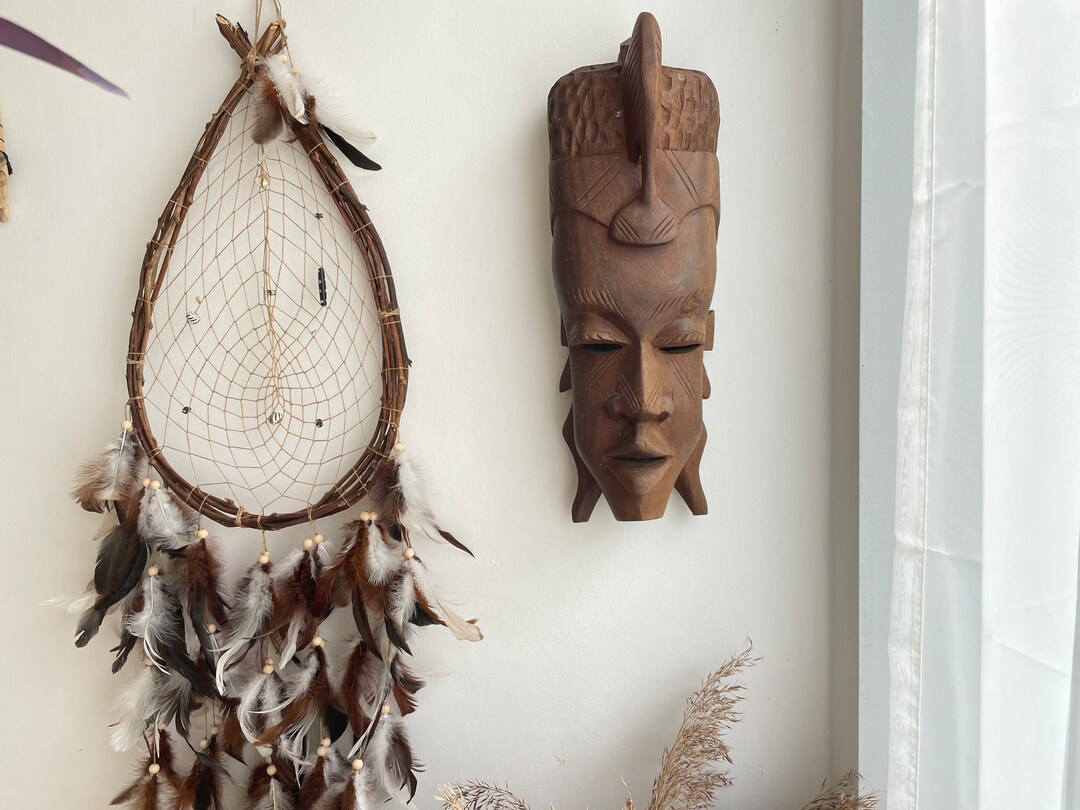 African Wood Mask Natural Wood African Mask Wood Craft Etsy