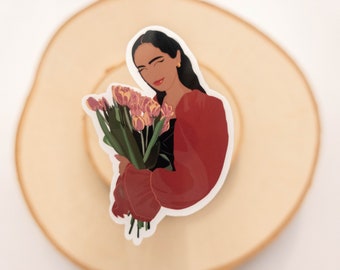 Lady Holding Tulips Sticker , Black Woman Sticker, Black Girl Sticker,For Black People, BLM Stickers, Black People, Black Owned, Black Gifts