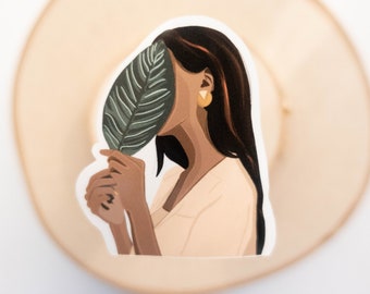 Leaf Girl Sticker, Black Woman Sticker, Black Girl Sticker,For Black People, BLM Stickers, Black People, Black Owned, Black Gifts