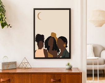 Melanin Sisters Kunstdruck, Schwarze Frau Kunst, Schwarze Frau Wandkunst, druckbare Kunst, Afroamerikanische Wandkunst, Fashion Print, Sofort Download