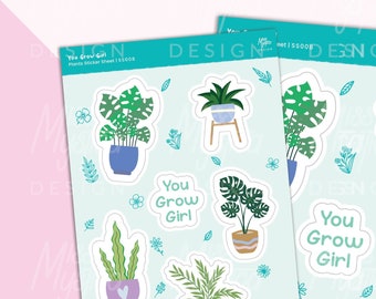 You Grow Girl Plant Sticker Sheet | For Planners Bullet Journal Notebook or Scrapbook