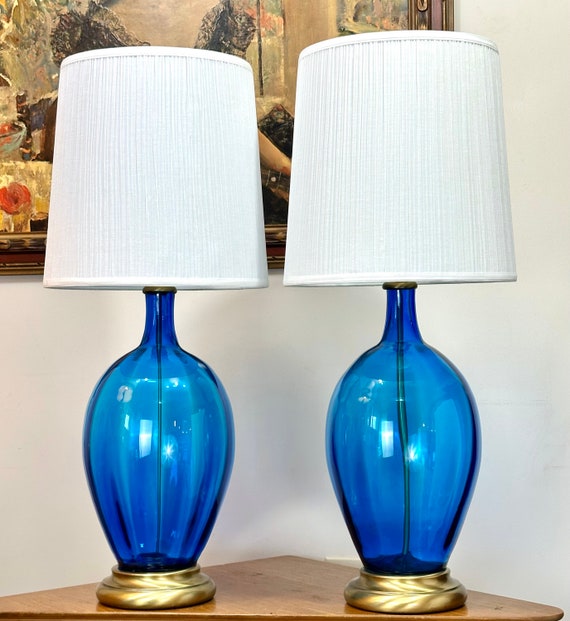Blue glass lamp set deals