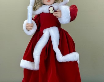 Vintage Telco Motion-ette Animated Victorian Christmas Girl in Red