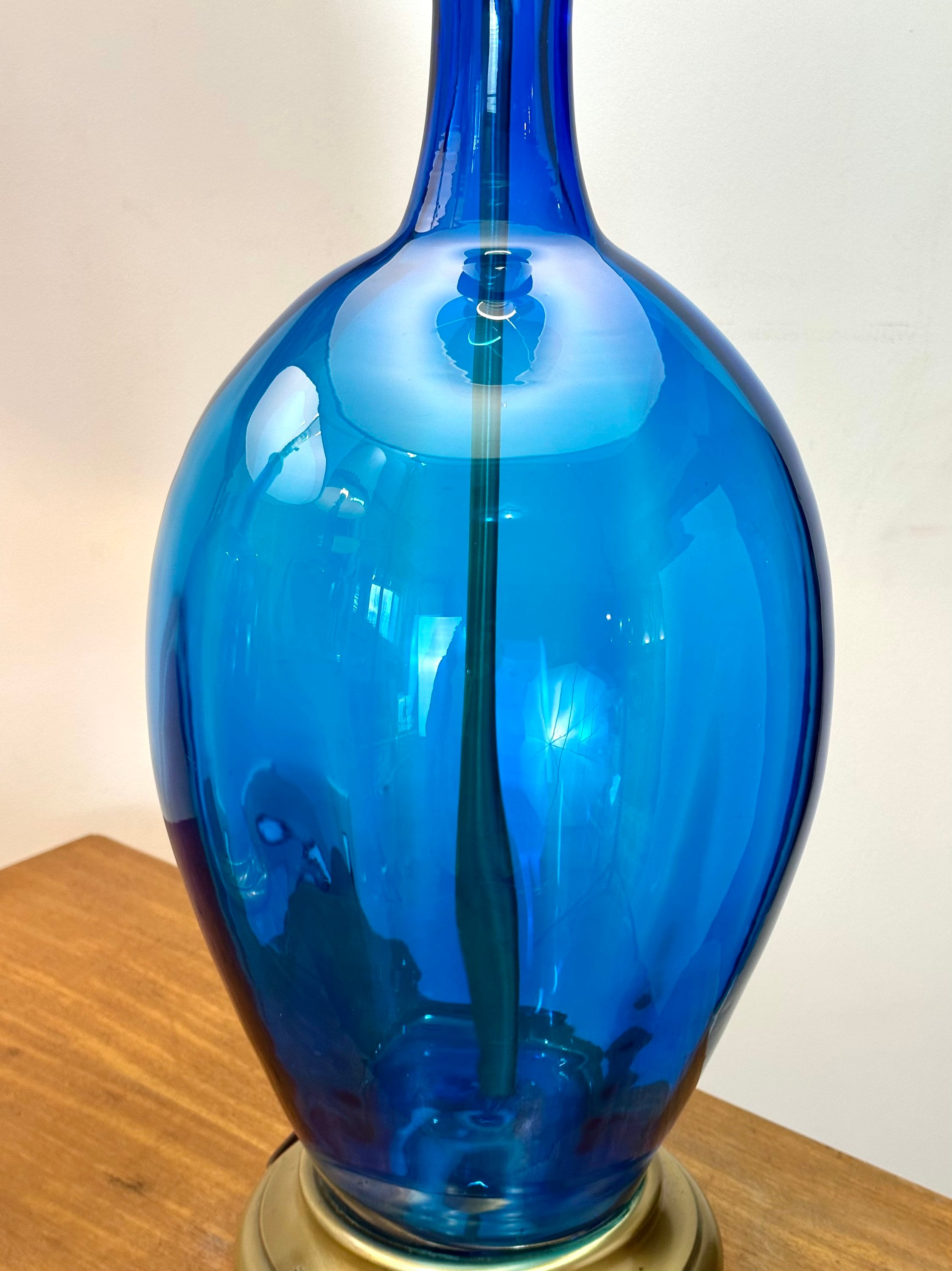 Blenko Blue Blown Glass, Art Glass, Large Table Lamps, Set of 2 With ...