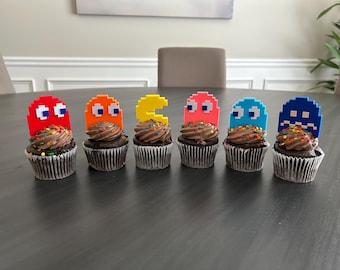 Retro Arcade Game Cupcake/cake Toppers, 8-bit Party Decorations