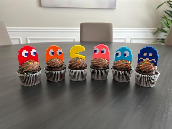 Retro Arcade Game Cupcake/Cake Toppers, 8-Bit Party Decorations