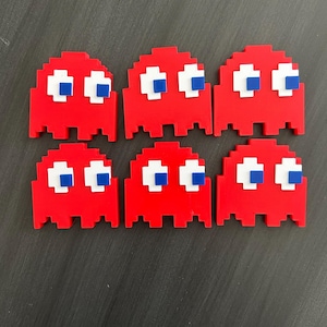 Retro Arcade Game Cupcake/Cake Toppers, 8-Bit Party Decorations 6 Red Ghosts