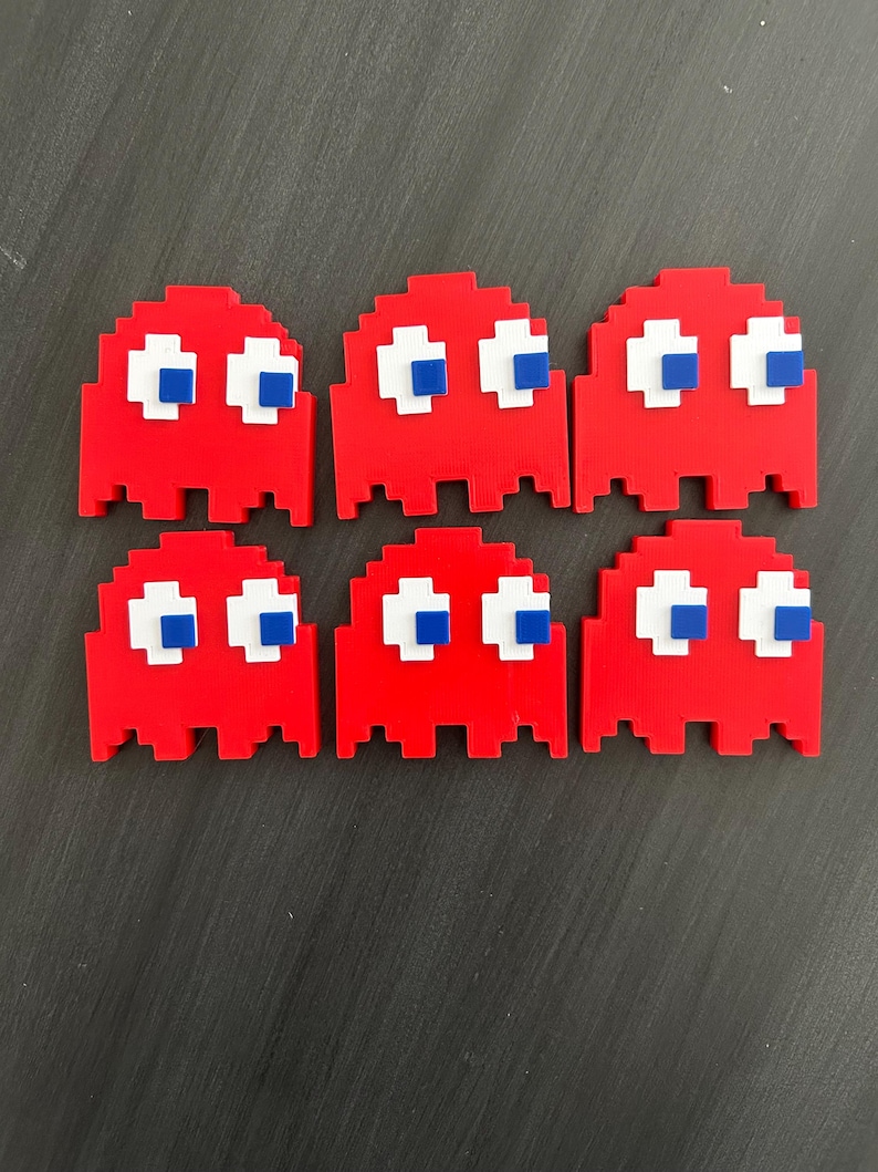 Retro Arcade Game Cupcake/Cake Toppers, 8-Bit Party Decorations 6 Red Ghosts