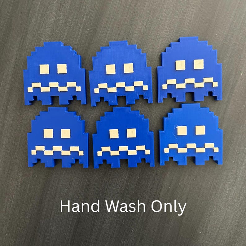 Retro Arcade Game Cupcake/Cake Toppers, 8-Bit Party Decorations 6 Turned Blue Ghosts