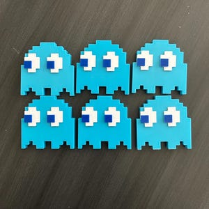 Retro Arcade Game Cupcake/Cake Toppers, 8-Bit Party Decorations 6 Blue Ghosts