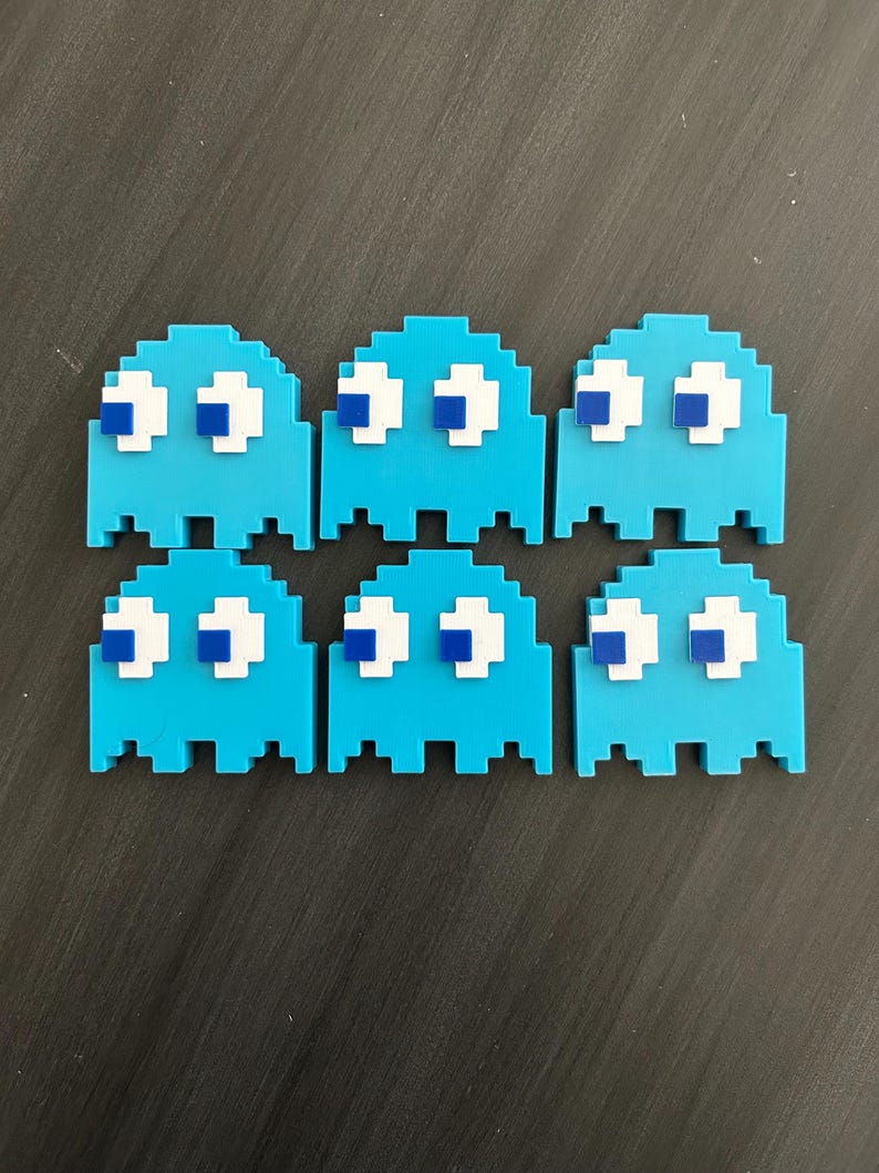 Retro Arcade Game Cupcake/Cake Toppers, 8-Bit Party Decorations 6 Blue Ghosts