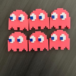 Retro Arcade Game Cupcake/Cake Toppers, 8-Bit Party Decorations 6 Pink Ghosts