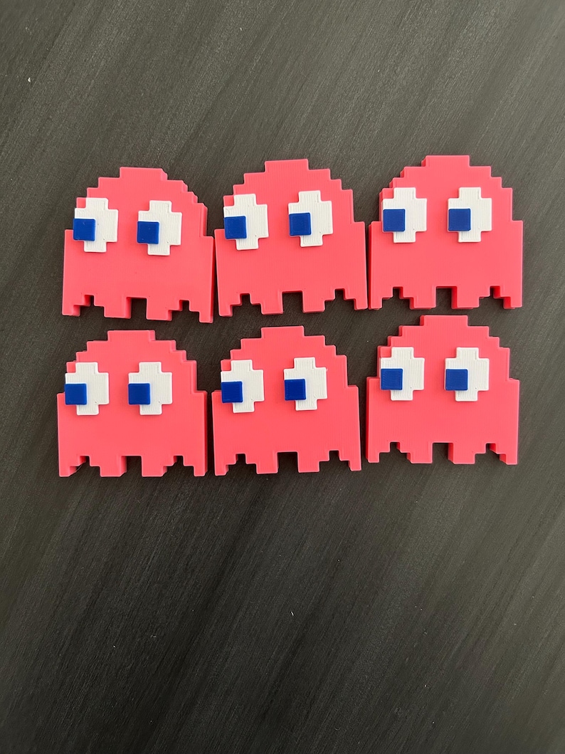 Retro Arcade Game Cupcake/Cake Toppers, 8-Bit Party Decorations 6 Pink Ghosts