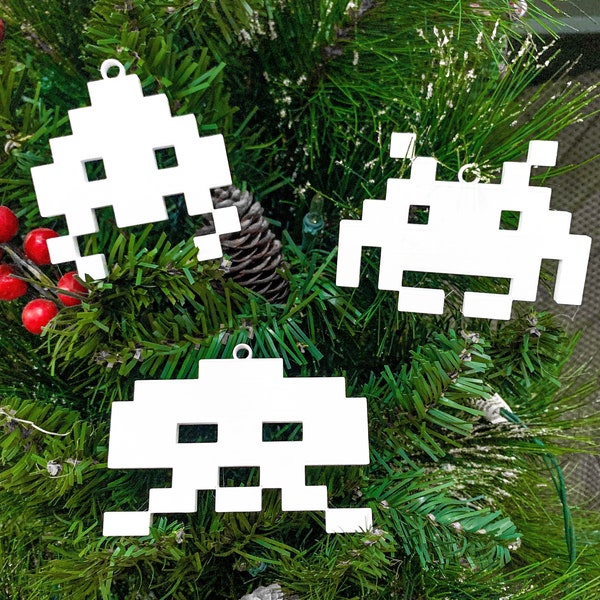 Space Invader Retro Arcade 3-D Christmas Ornaments (Individual or Set)