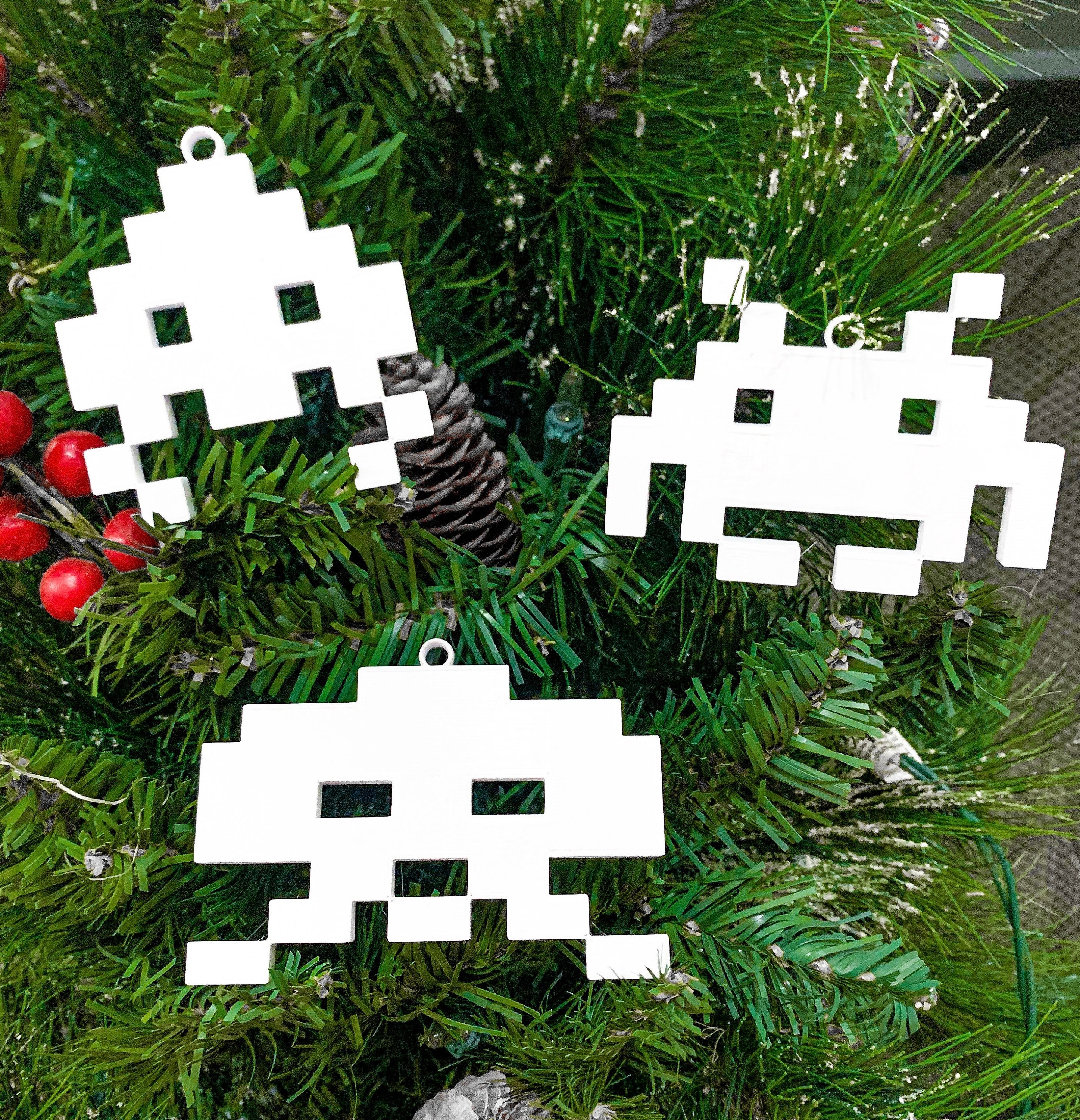 Space Invader Retro Arcade 3-D Christmas Ornaments (Individual or Set)