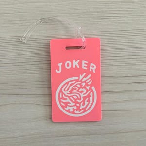 Mah Jongg - Mahjong Joker Luggage Tag/Purse Accessory with Clear Plastic Strap - Christmas/Birthday/Party Hostess Gift Pink