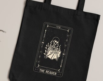 The Reader Tarot Card Tote Bag // Bookish tote bag, tarot magic, book inspired merch, bookish gifts
