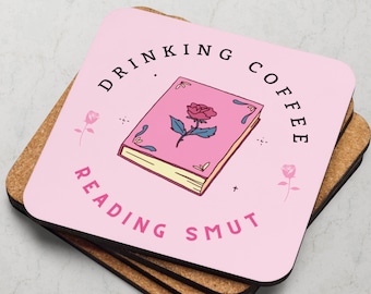 Drinking Coffee, Reading smut coaster // Bookish coaster, bookish merch, spicy book merch