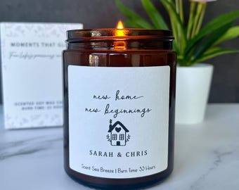 Personalised new home housewarming gift candle, new home new beginnings gift, moving house present