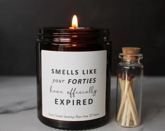 50th birthday gift candle, smells like your forties have expired present