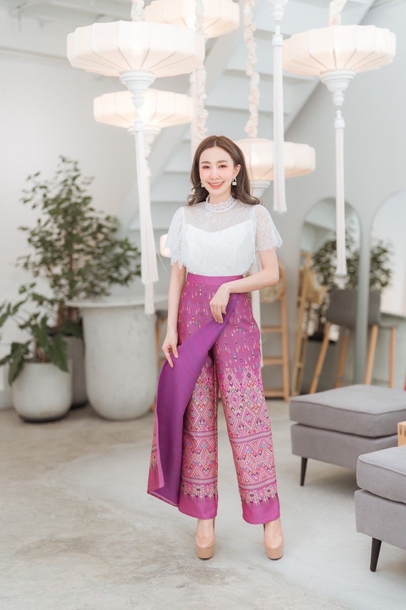Pants-skirt Thai Praewa Kalasin Woven Fabric Glued All Over - Etsy